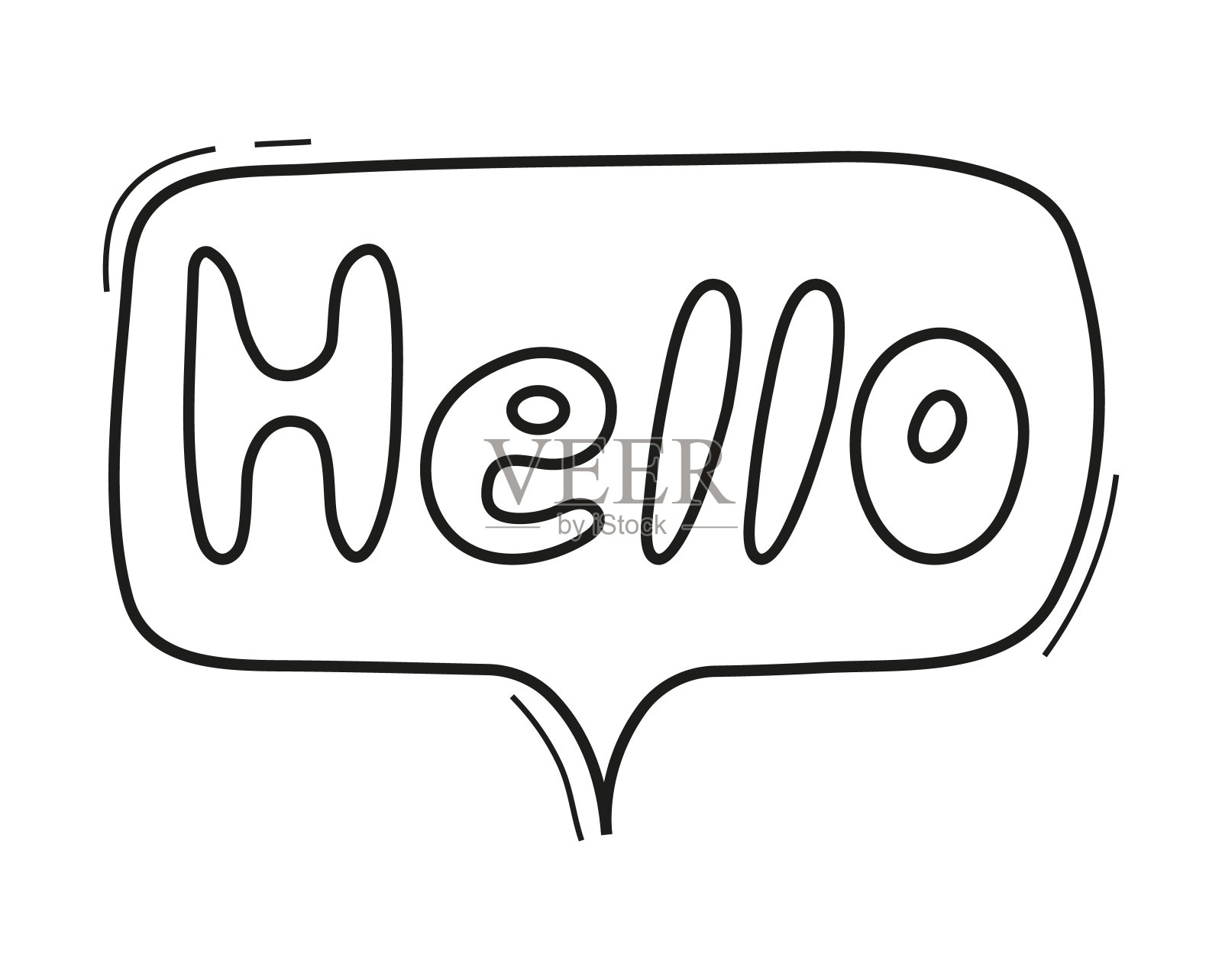 一套泡沫语音图标与word你好。这些有趣和异想天开的短信风格泡泡是完美的插画图片素材