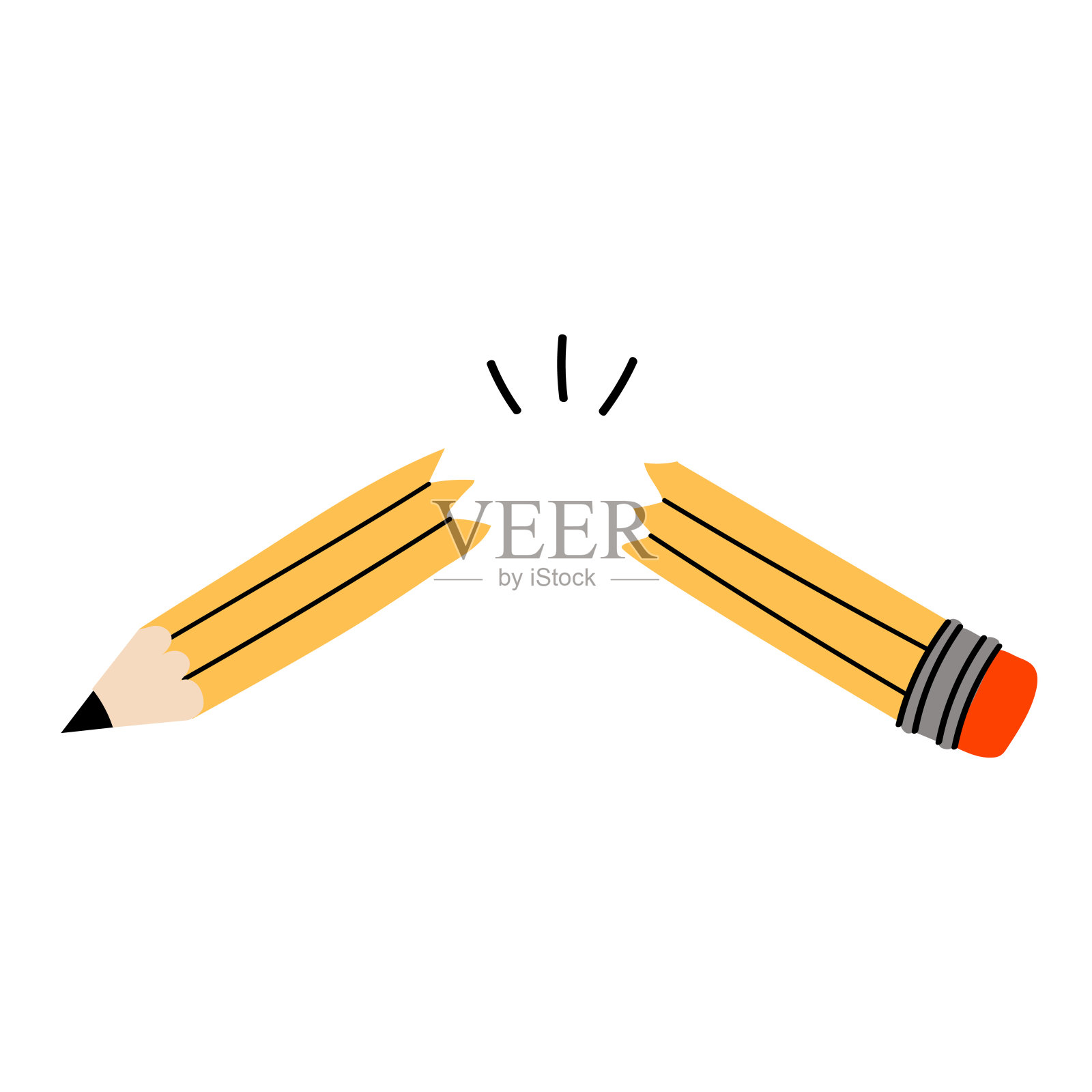 一个可爱的插图，一只断成两半的黄色铅笔。蜡笔。插画图片素材