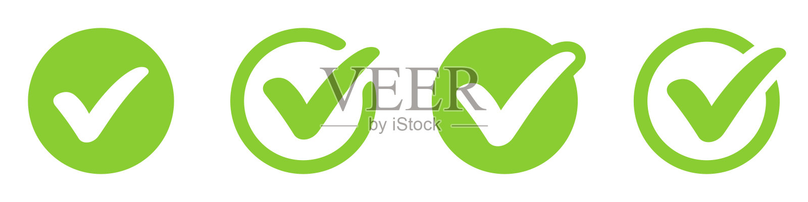 选中标记图标集。绿色审批标志。质量，检查表，库存矢量。插画图片素材