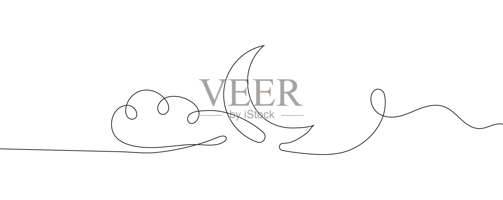 新月，星星和云。插画图片素材