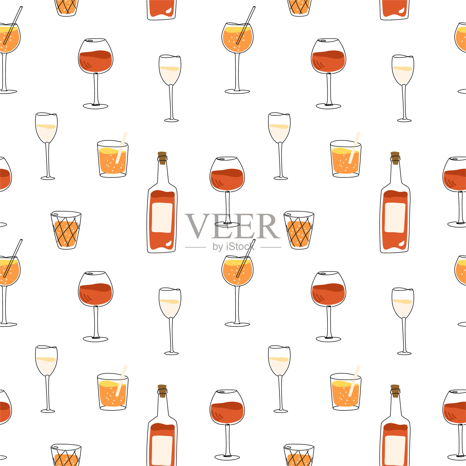 矢量手绘新潮开胃酒酒精饮料葡萄酒普罗塞克Spritz鸡尾酒饮料插图插画图片素材