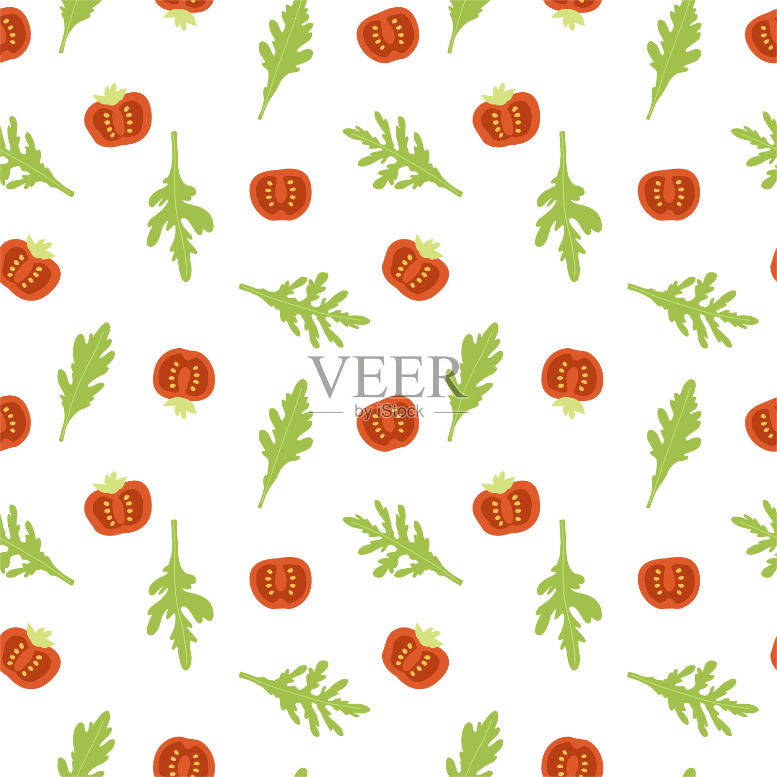 矢量手绘时髦的传统意大利美食成分番茄和芝麻菜插图插画图片素材