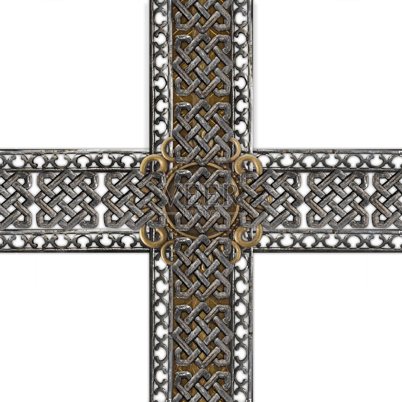 无缝隔离的照片金属华丽的凯尔特网在白色背景。照片摄影图片