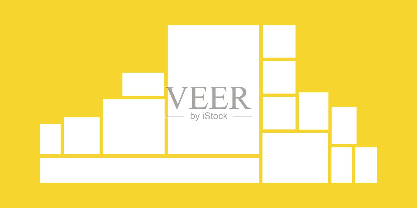 模板合成网格的照片。现实的拼贴画。心情板或照片图像布局。设计在一个黄色的背景插画图片素材