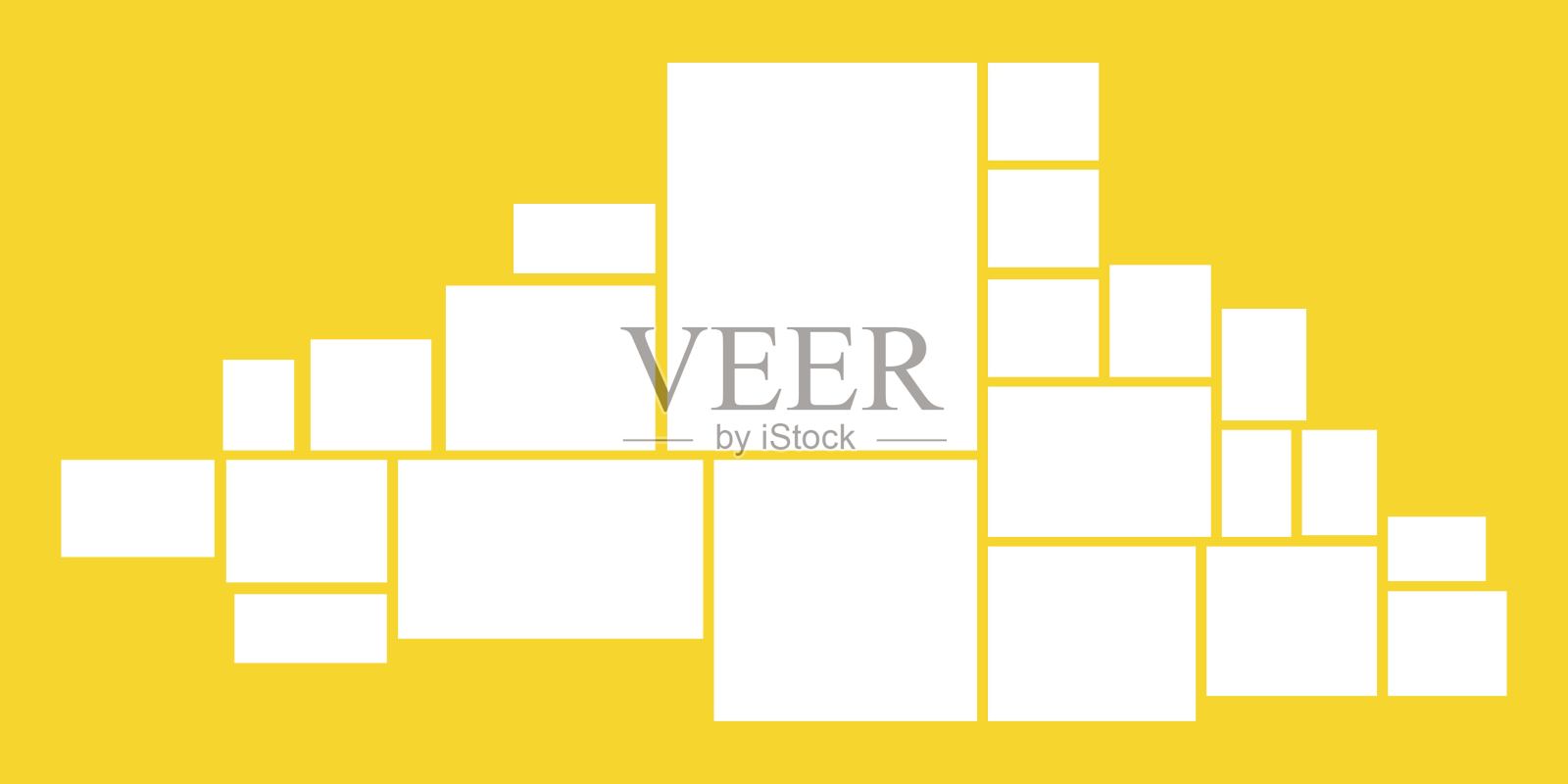 模板合成网格的照片。现实的拼贴画。心情板或照片图像布局。设计在一个黄色的背景插画图片素材