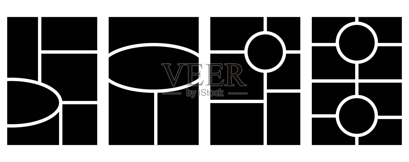 一组模板极简几何相框。心情板或照片图像布局。简约新潮的几何设计插画图片素材