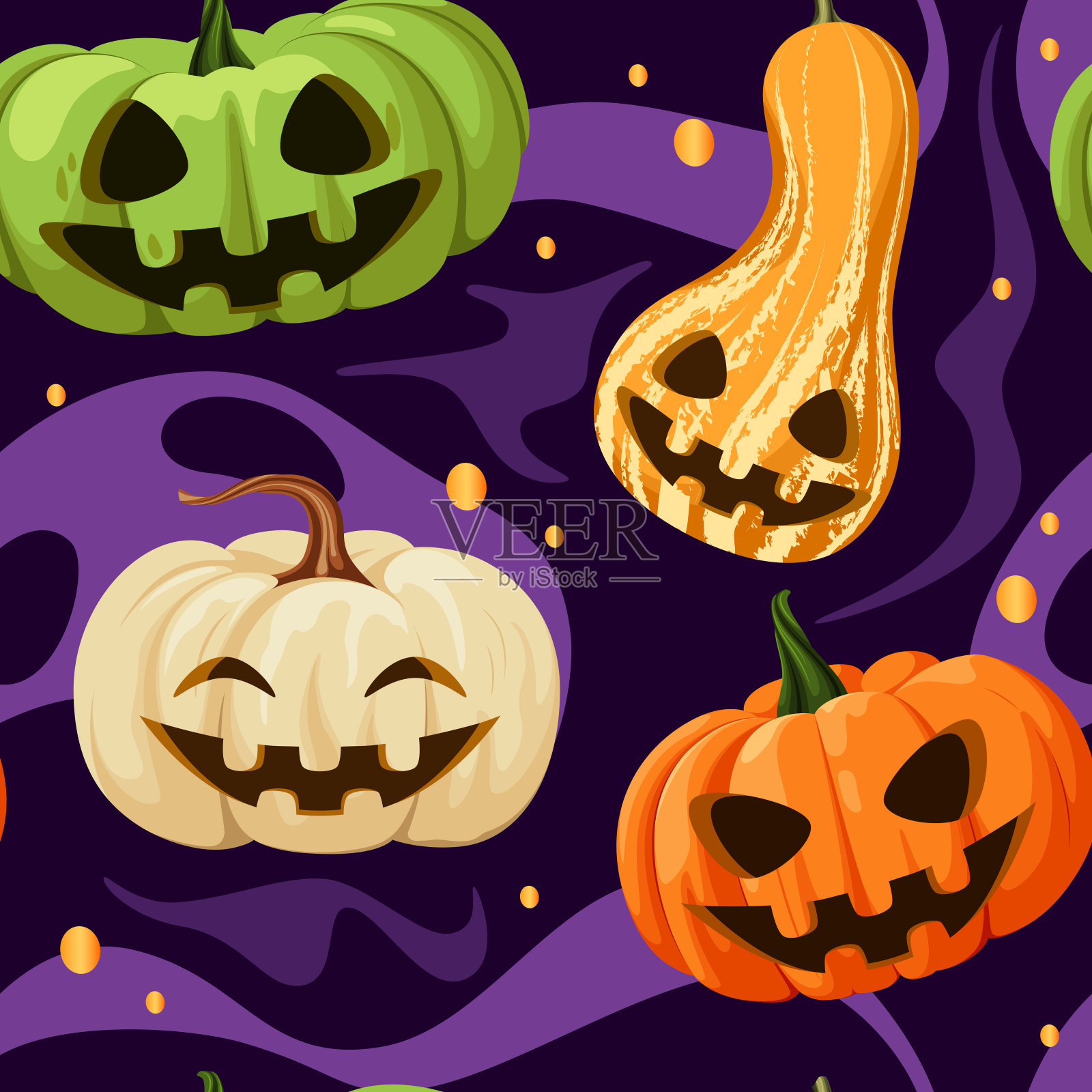 无缝图案与有趣的万圣节南瓜插画图片素材