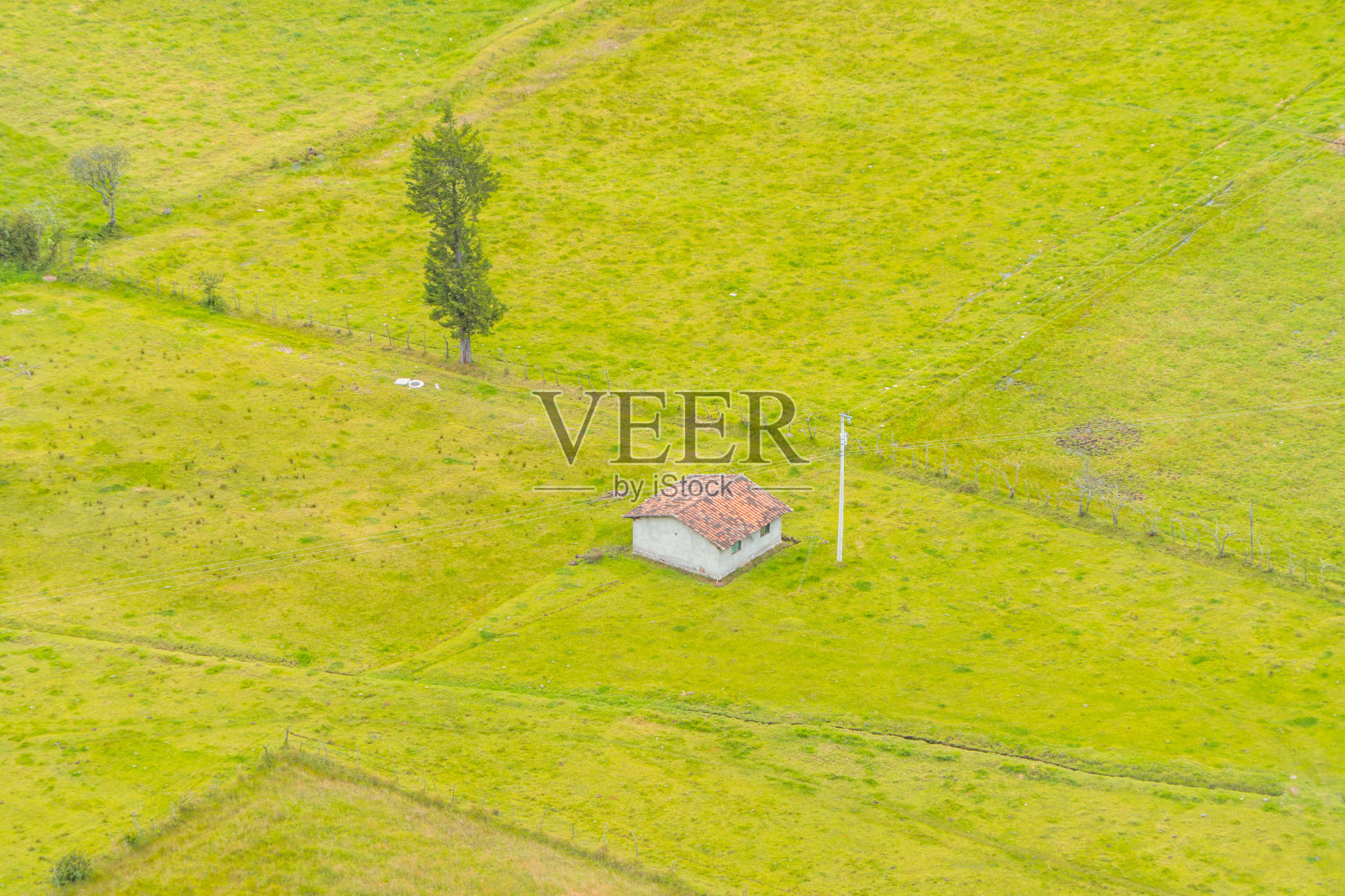 青山绿水，有农作物、农业和畜牧业区。照片摄影图片