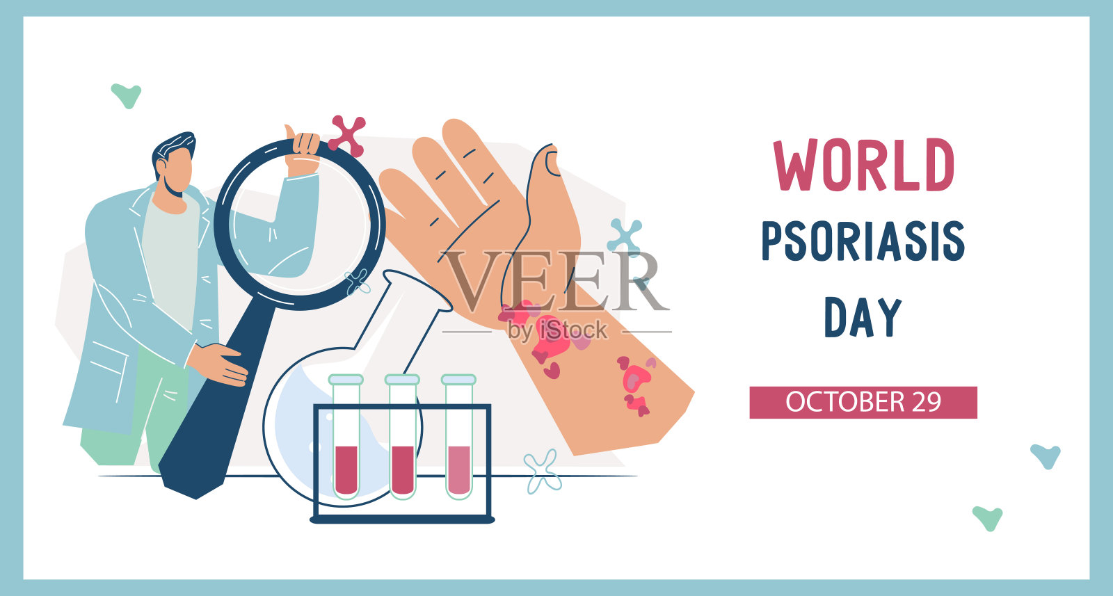 皮肤牛皮癣慢性疾病网页横幅模板平面矢量插图。插画图片素材