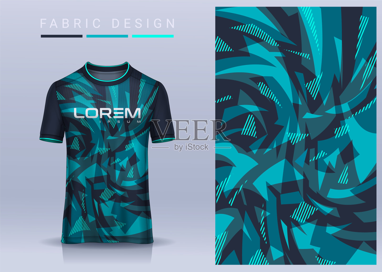 体育t恤的面料设计，足球俱乐部的足球球衣模型。统一的前视图。插画图片素材