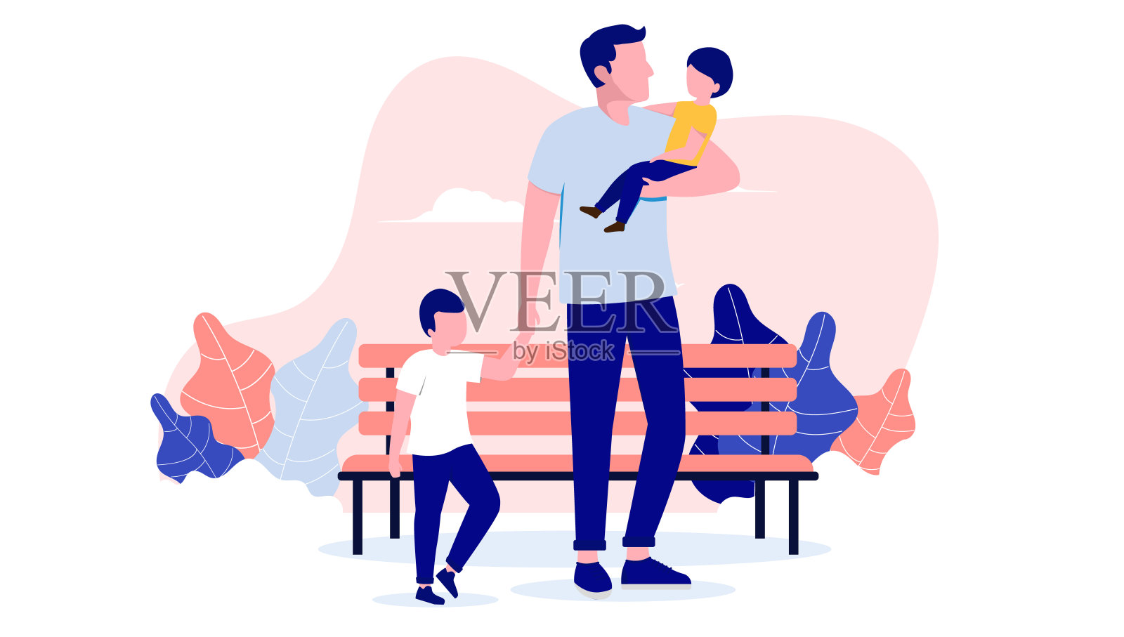 父亲带孩子在户外插画图片素材