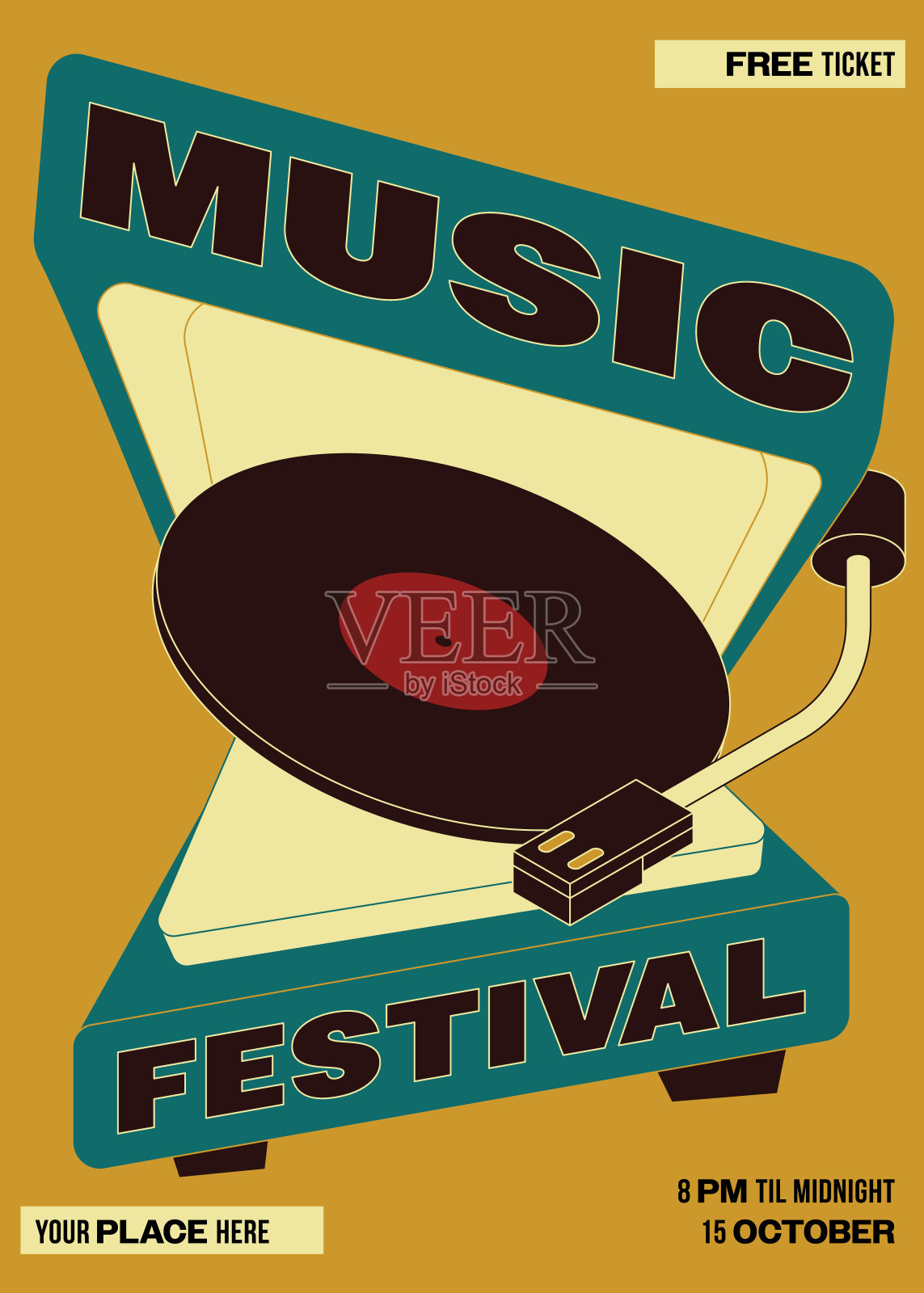 音乐节海报模板设计背景与黑胶唱片现代复古复古风格插画图片素材