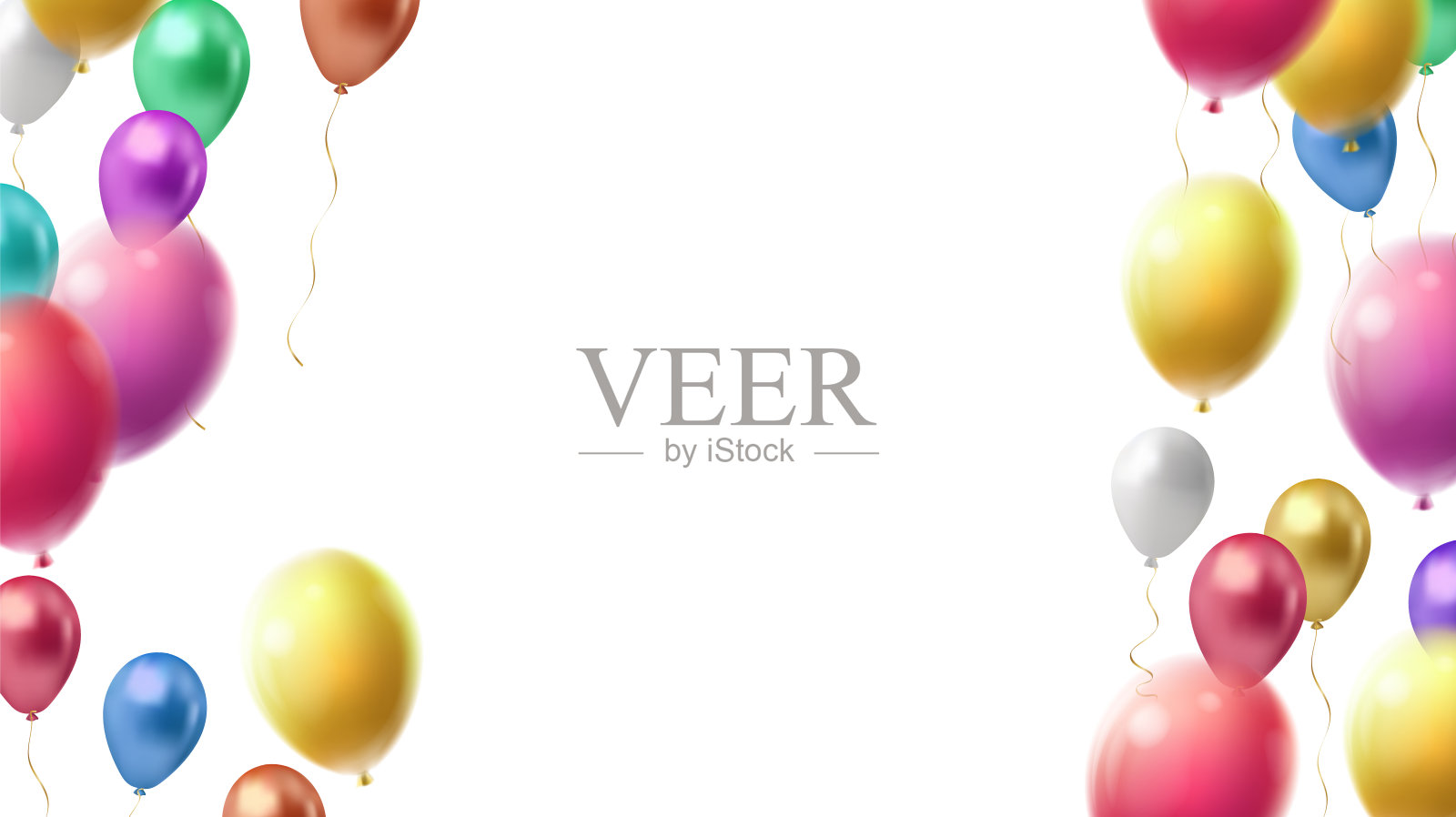 五颜六色的气球装饰，花环和彩纸上的光插画图片素材