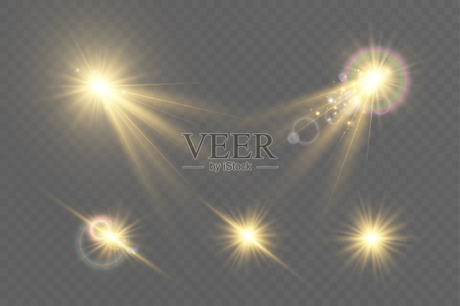 一组明亮的灯光效果。背景上有美丽的星星。插画图片素材