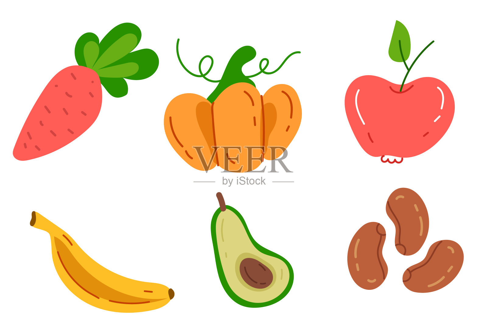 水果和蔬菜孤立简单set。矢量涂鸦手绘图形设计插图插画图片素材