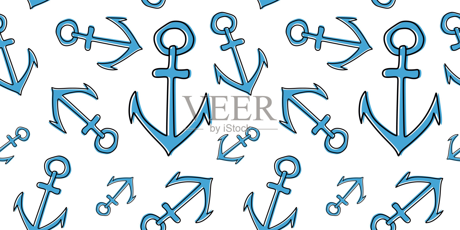 无缝矢量模式与锚。模板墙纸，图案填充，网页背景，表面纹理。平面和线性风格融洽的海军插图包装纸。插画图片素材
