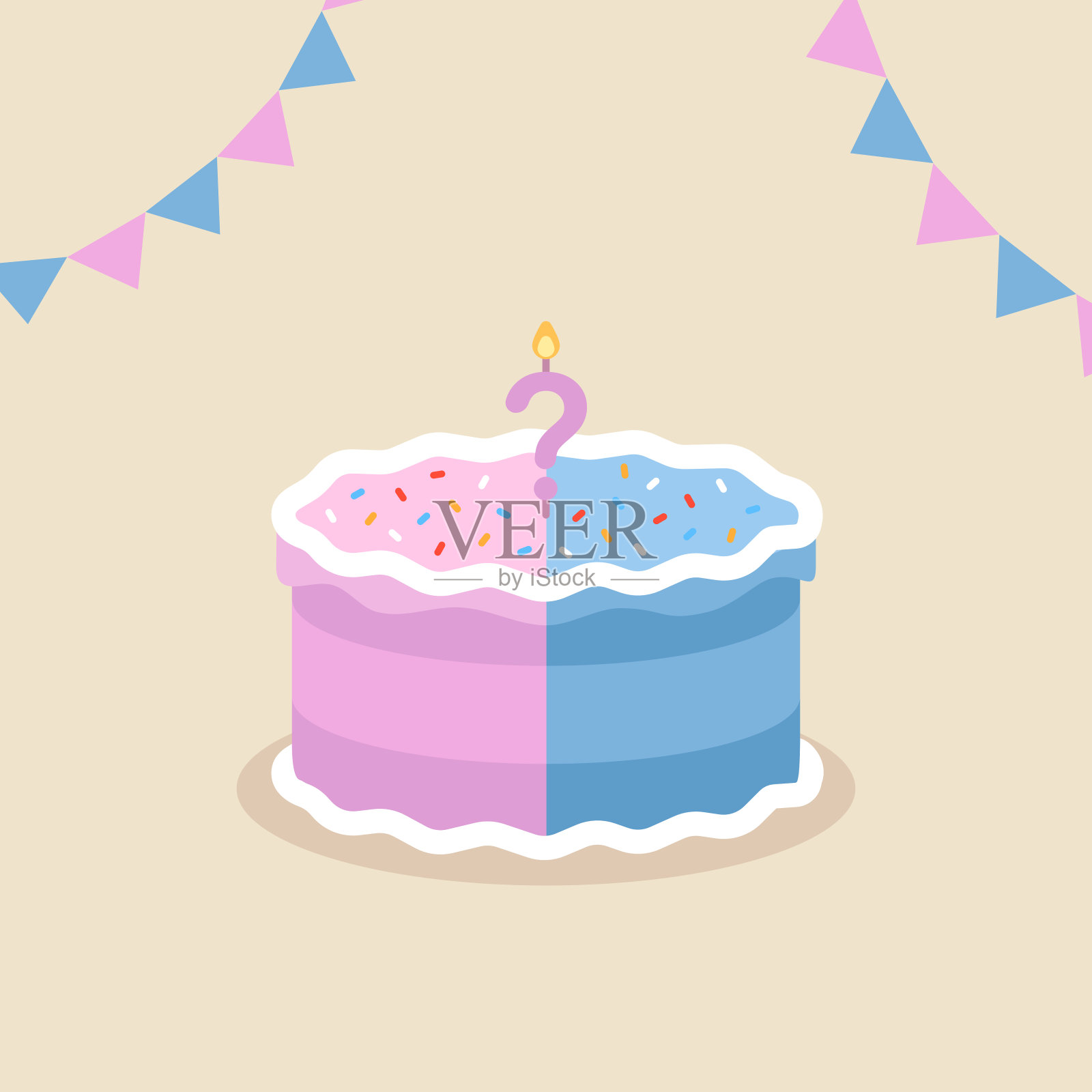 男孩和女孩的性别派对蛋糕插画图片素材