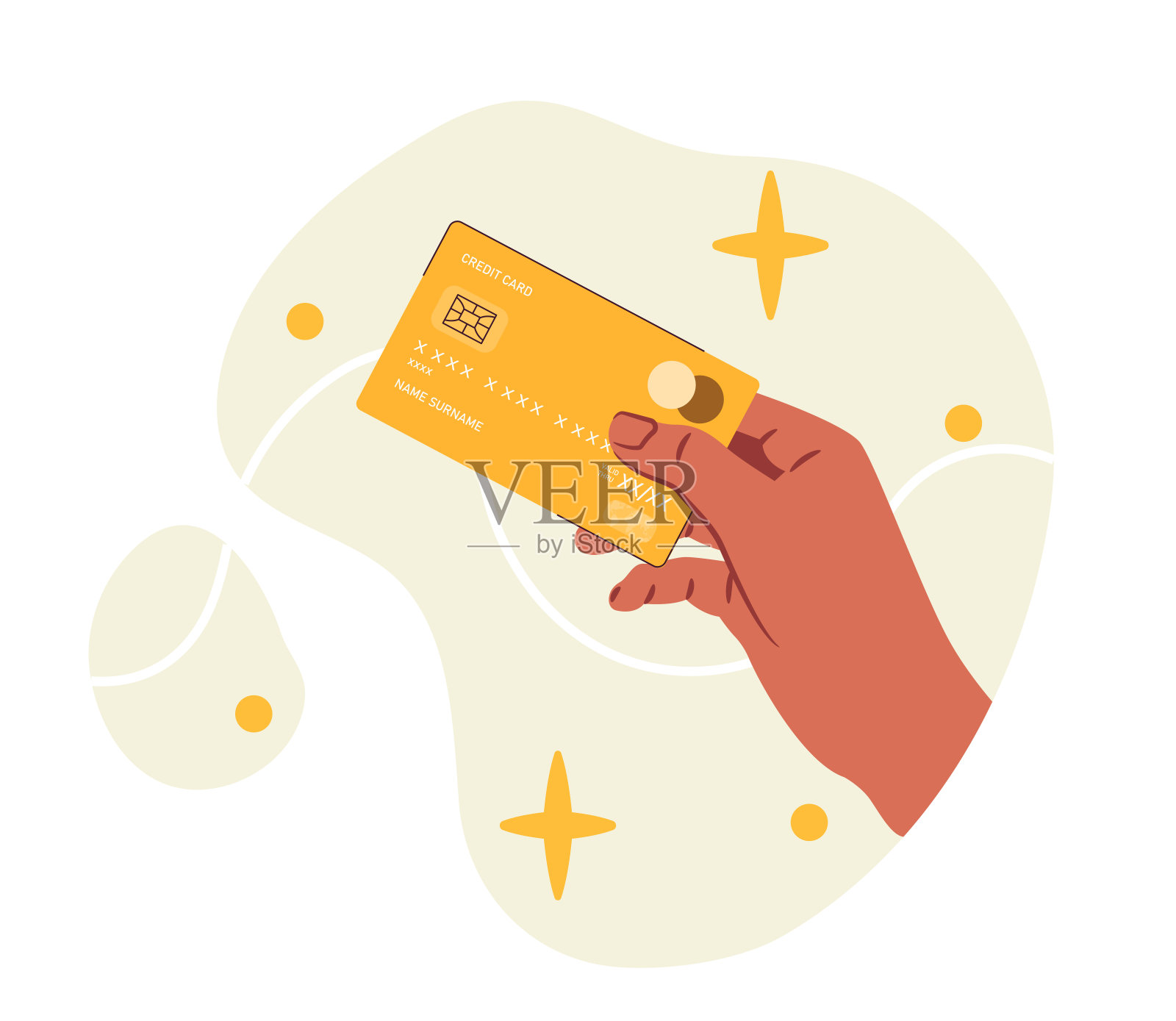 手里拿着钱。手拿金卡。支付和交易。富有的人拥有财富。金融交易和协议。社交媒体帖子。平面矢量图插画图片素材