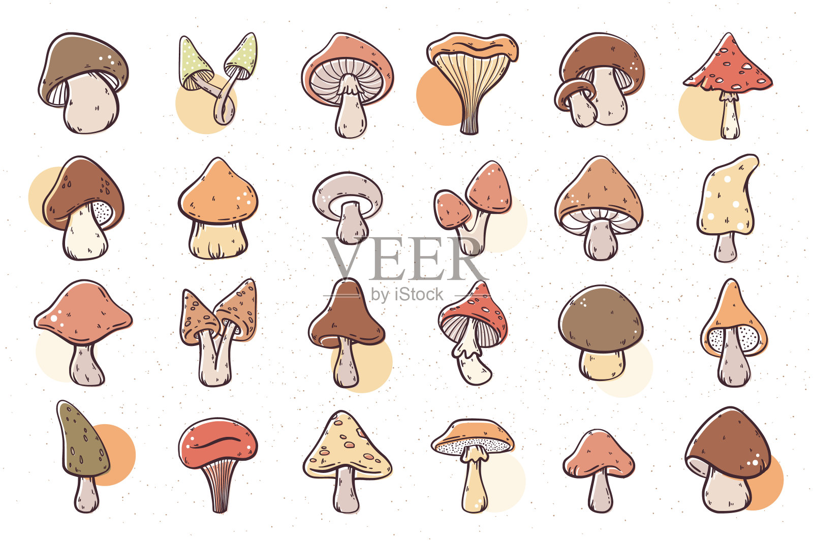 大套蘑菇，手绘可爱的卡通插画图片素材