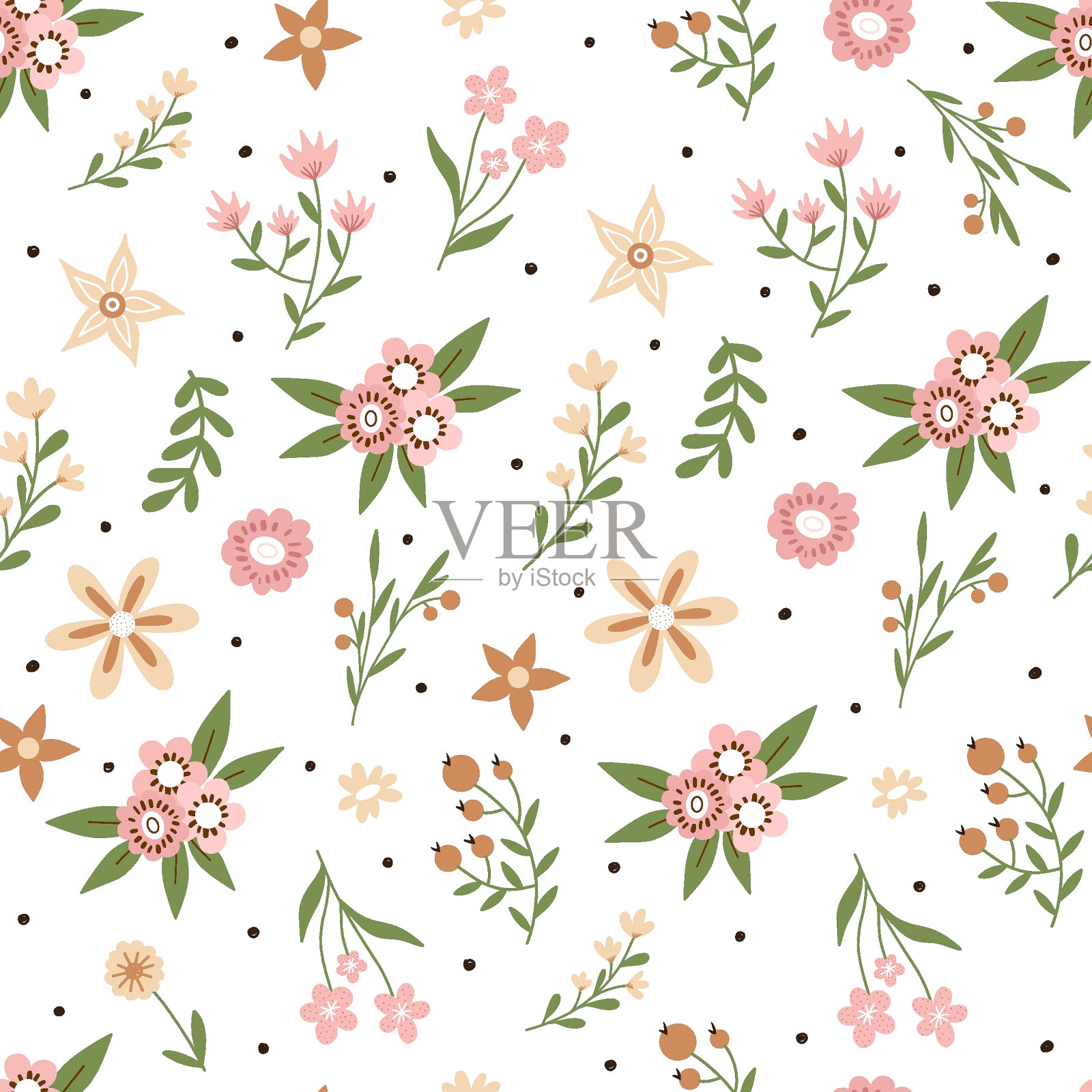 矢量花卉无缝图案涂鸦风格与可爱的花朵插画图片素材