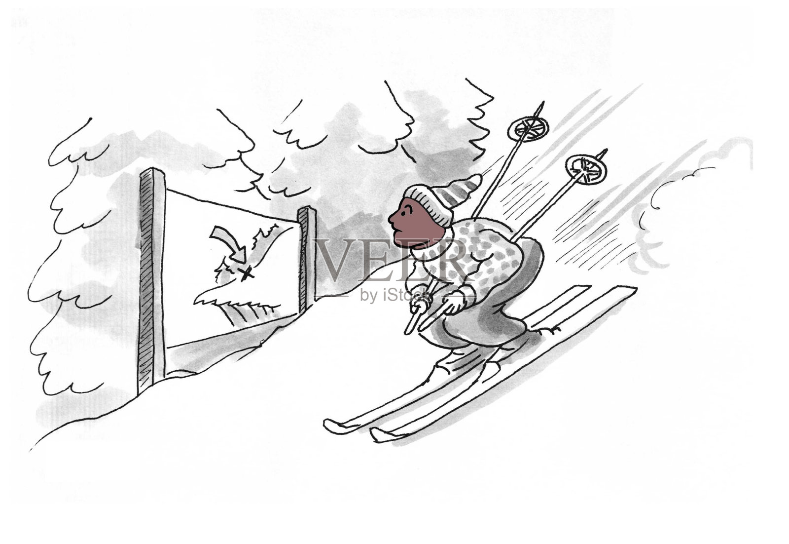黑人滑雪者在危险点。插画图片素材