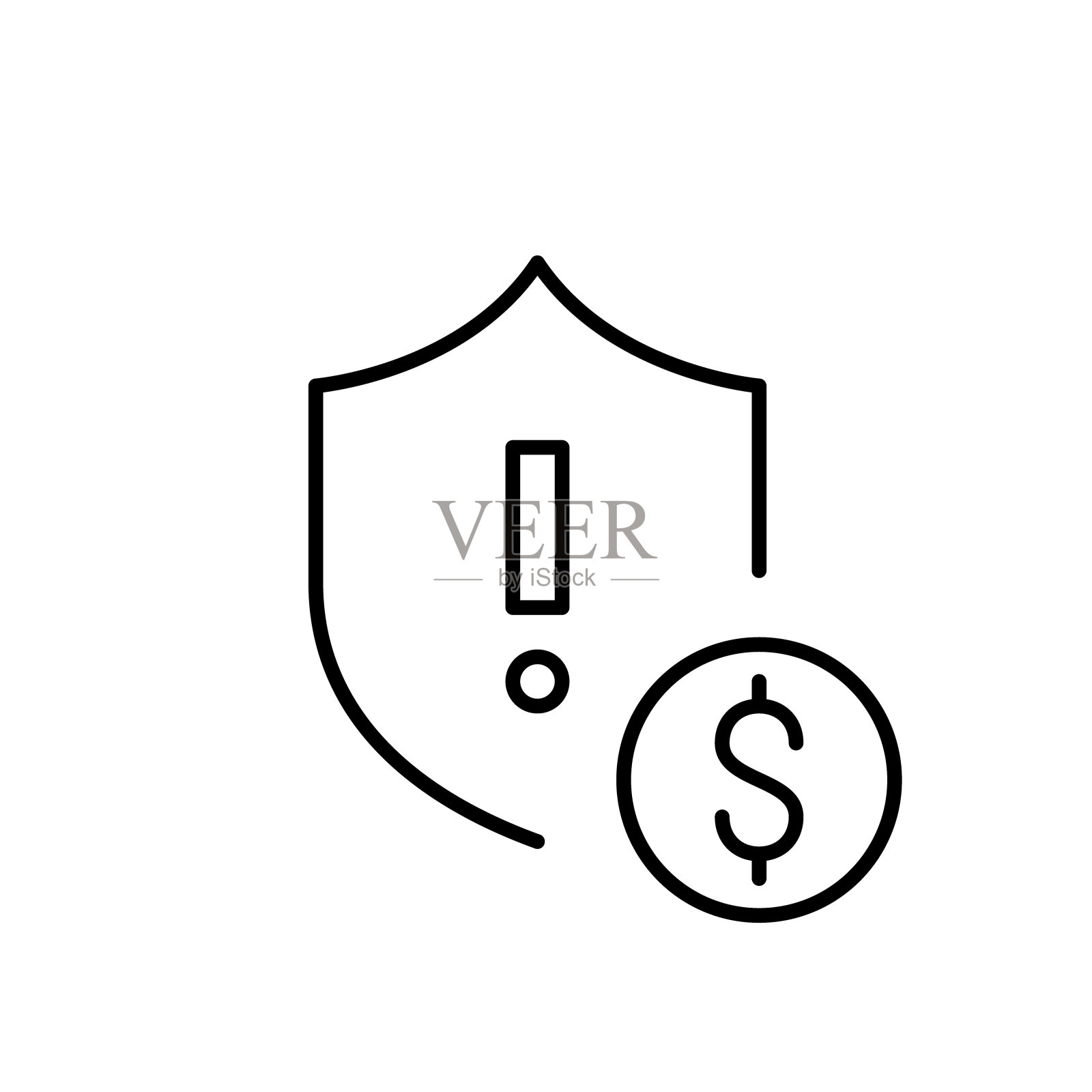 盾，美元和感叹号。财务风险通知，安全警报。像素完美矢量图标插画图片素材