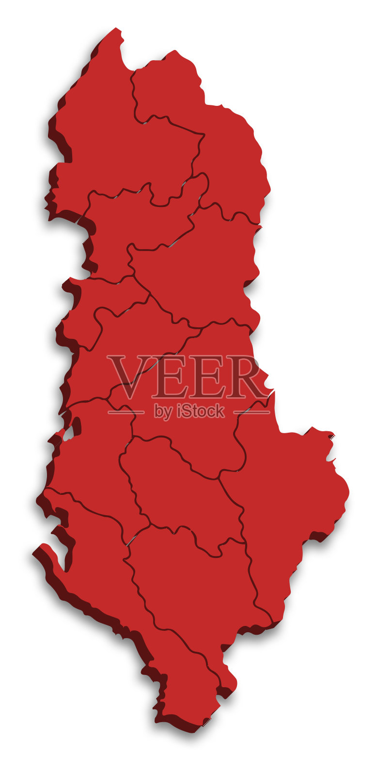 阿尔巴尼亚地图，带有行政区划和国旗插画图片素材