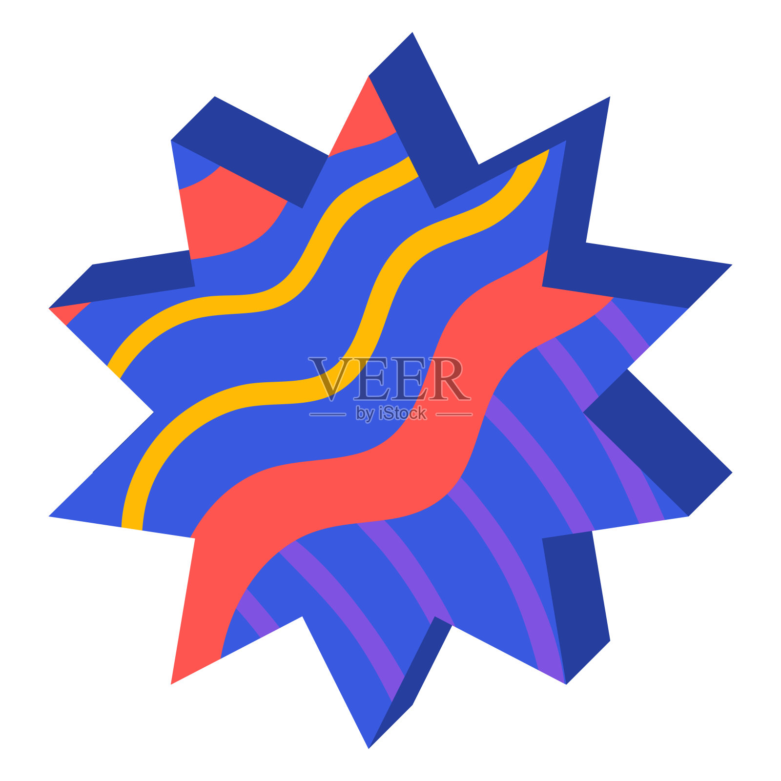 彩色装饰伪3D星隔离在白色。符号为游戏，平面风格插画图片素材