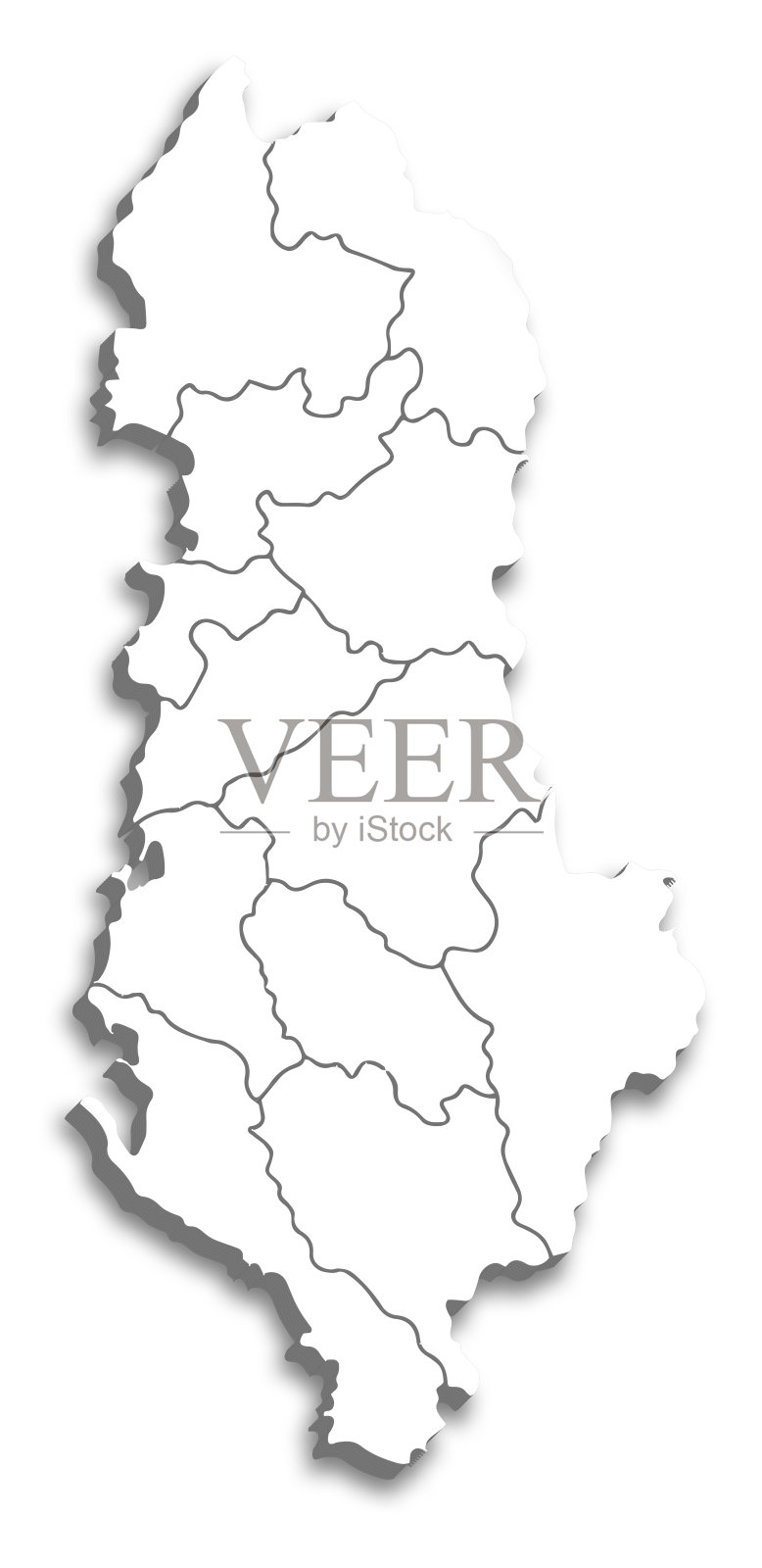 阿尔巴尼亚地图，带有行政区划和国旗插画图片素材