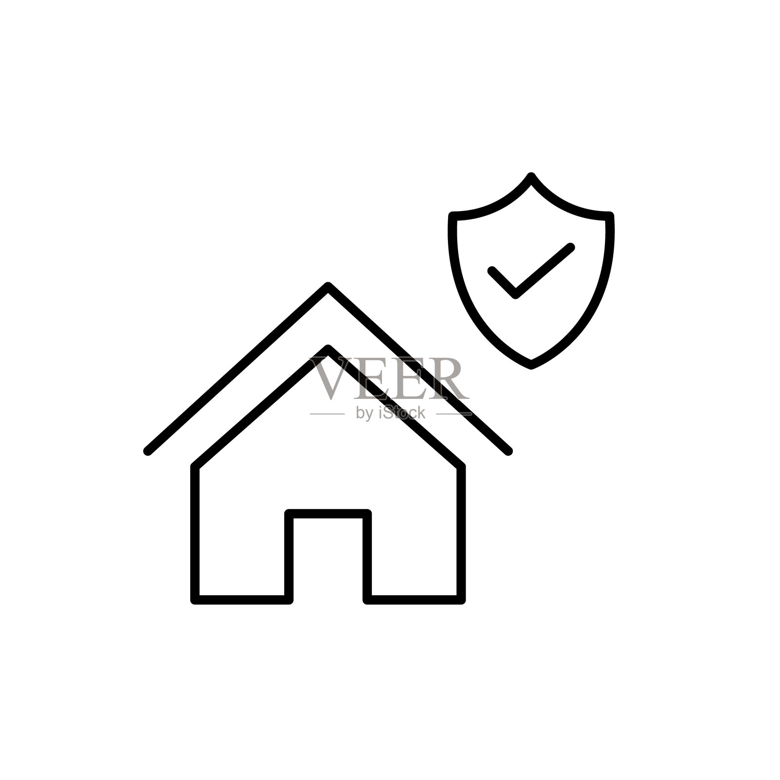 Home, shield和checkmark。生活受保护，居家安全有保障。像素完美矢量图标插画图片素材