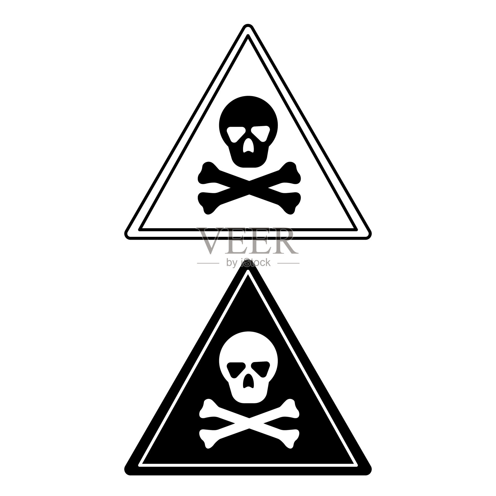 中毒的迹象。黑色和白色矢量图标。骷髅会。危险警告标志，有毒插画图片素材