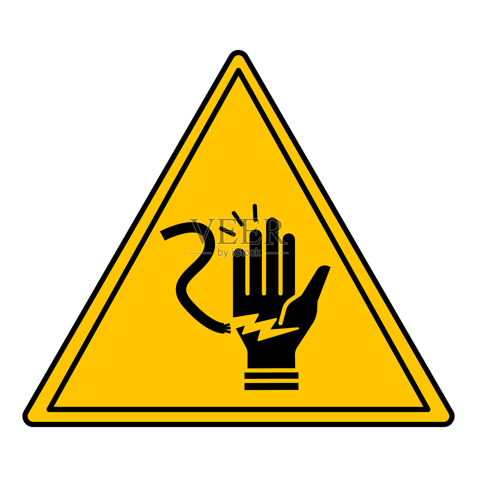黄色电气危险标志。矢量图标。电流伤手。危险警告标志插画图片素材
