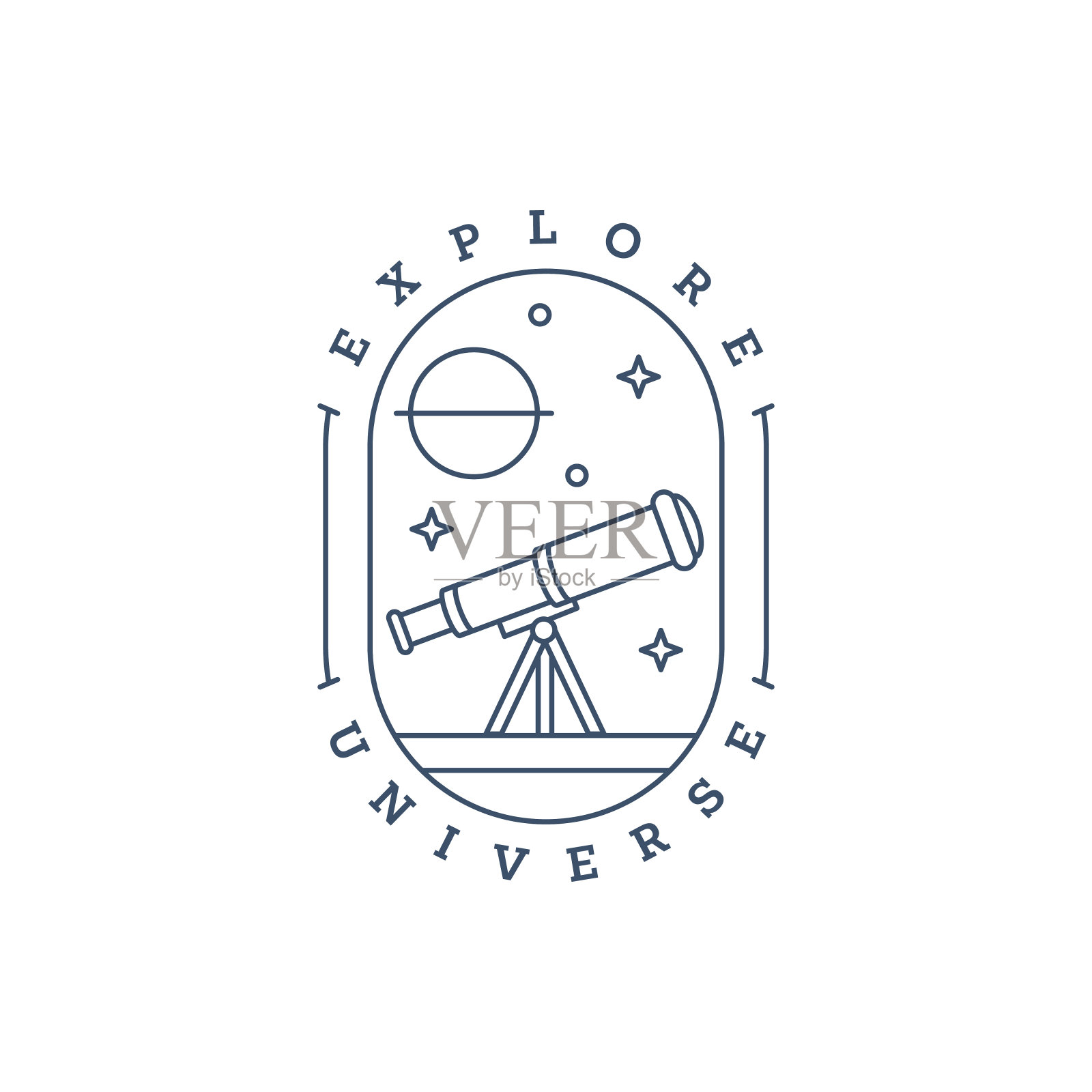 太空望远镜徽章线条艺术插画图片素材