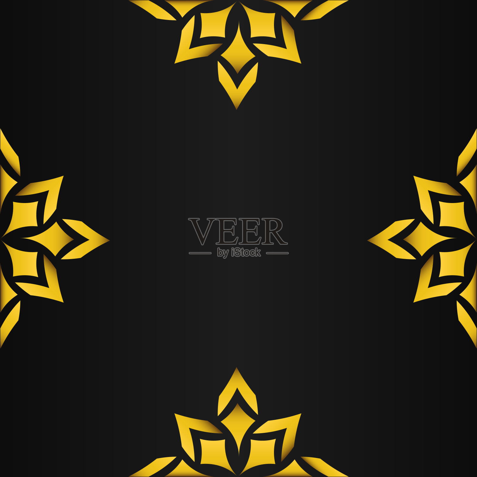 黑色背景与抽象的金色花卉形状插画图片素材