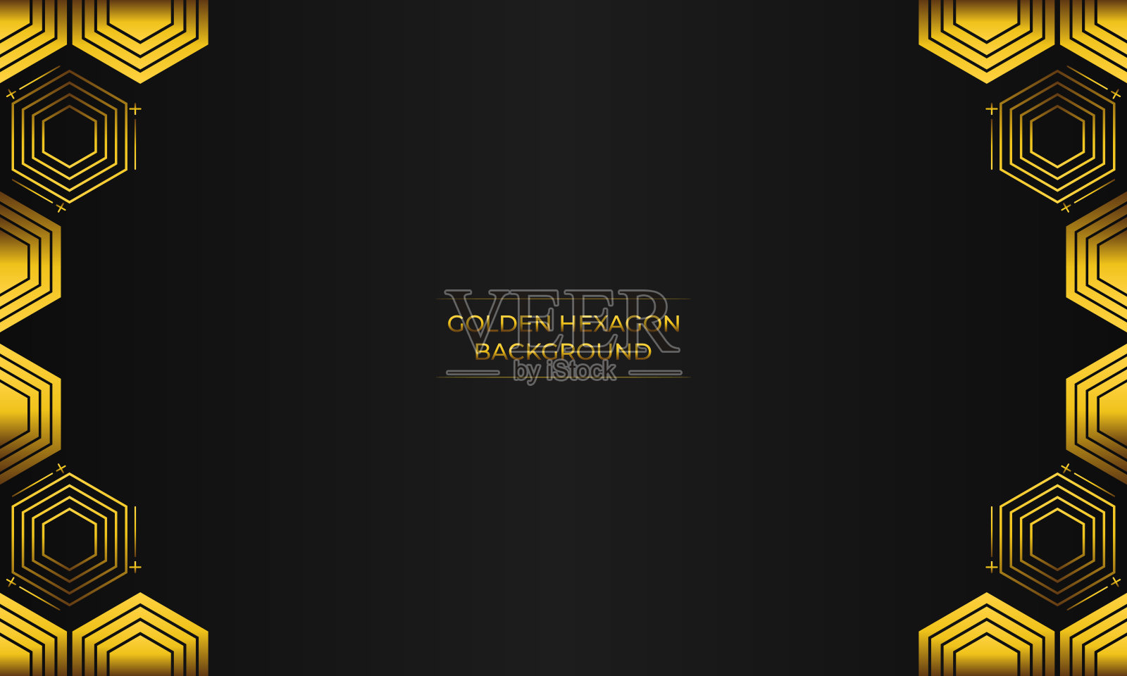 奢华的黑色背景与抽象的金色几何六边形形状插画图片素材