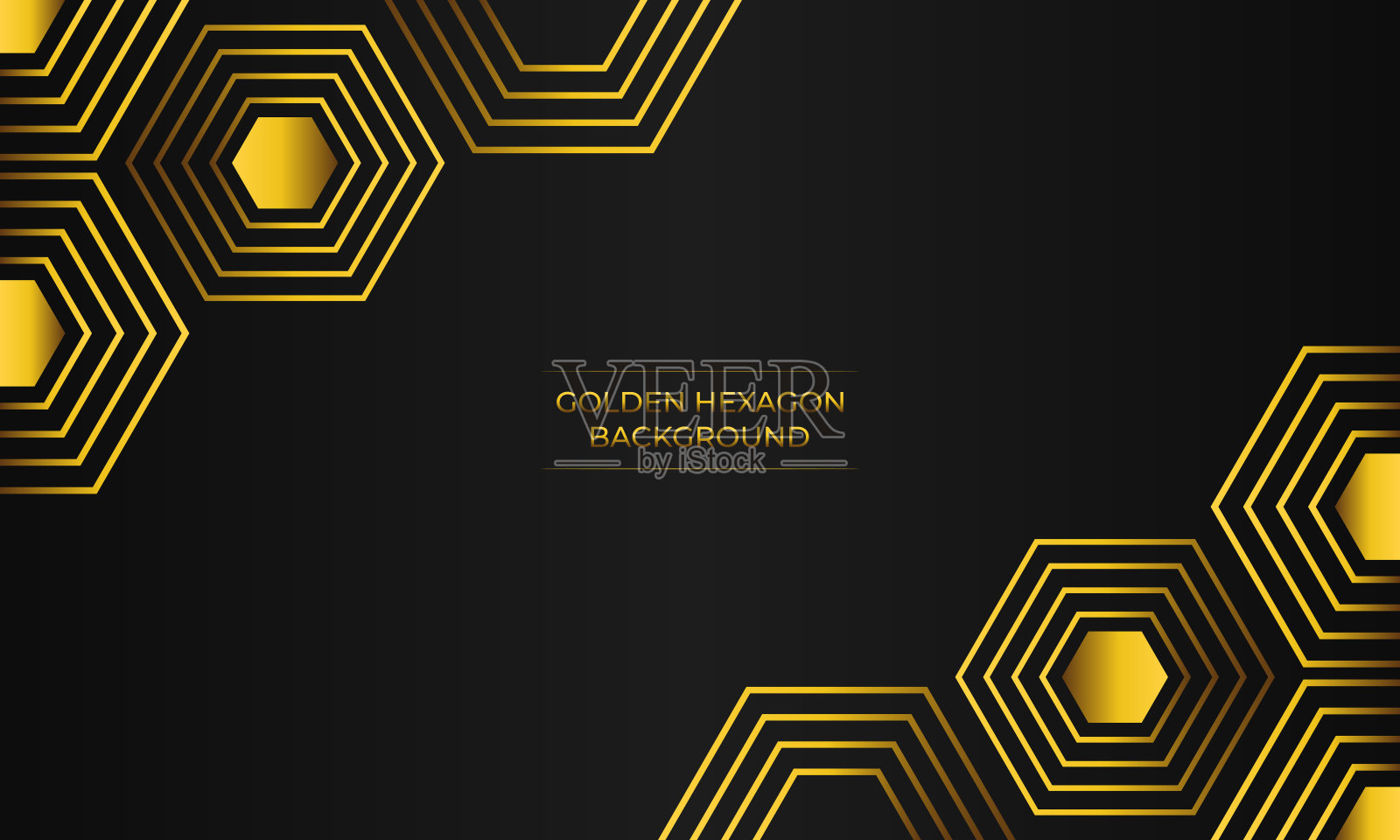奢华的黑色背景与抽象的金色几何六边形形状插画图片素材