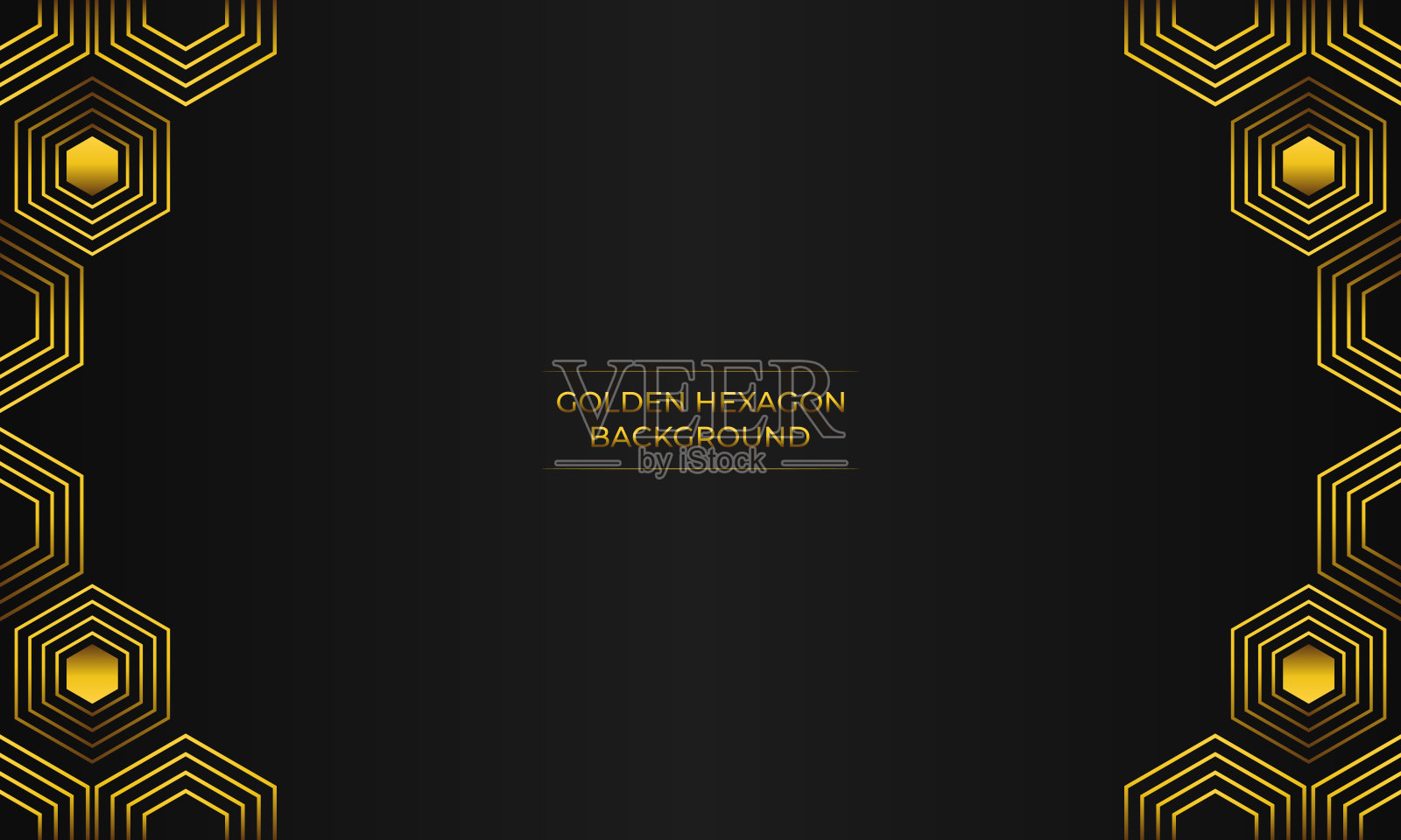 奢华的黑色背景与抽象的金色几何六边形形状插画图片素材