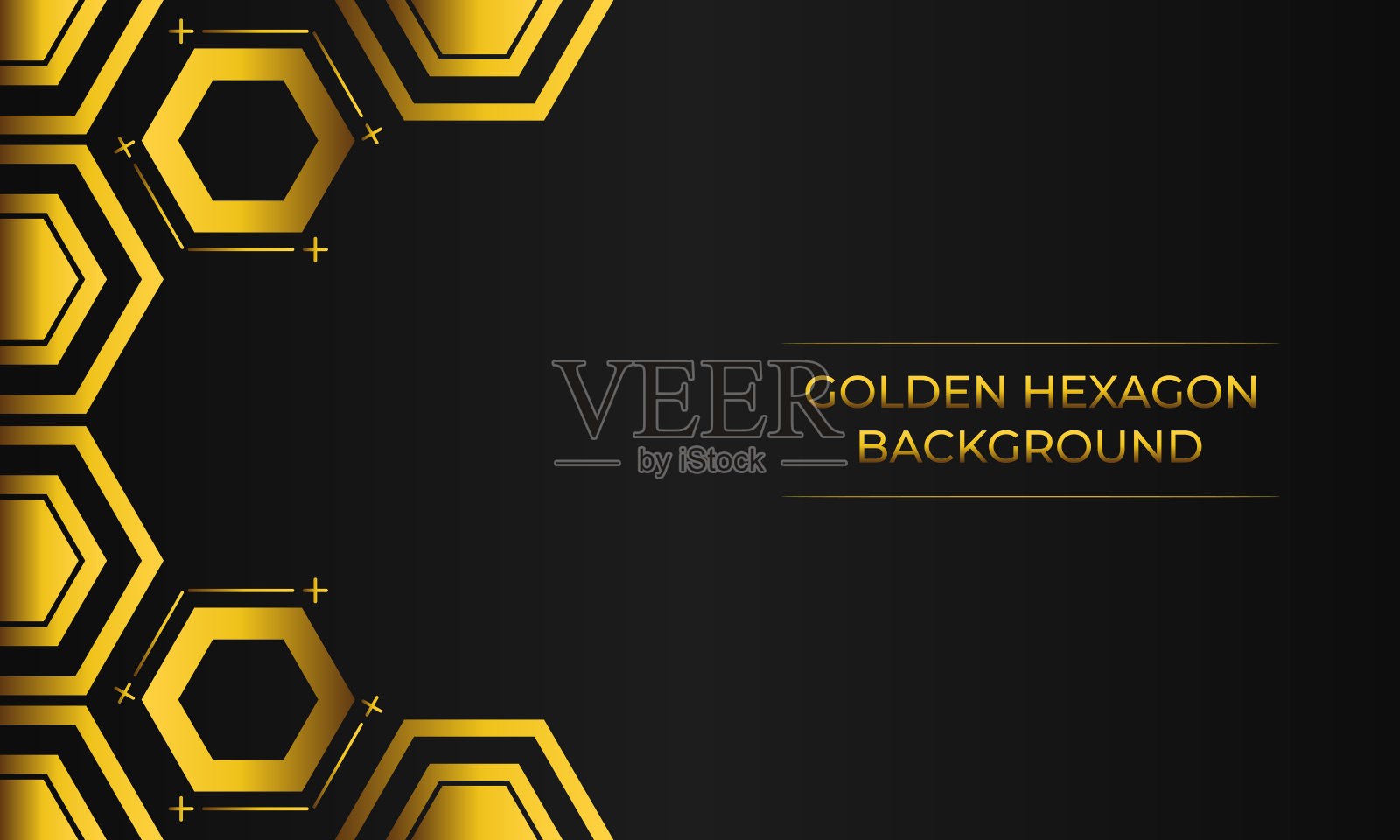 奢华的黑色背景与抽象的金色几何六边形形状插画图片素材