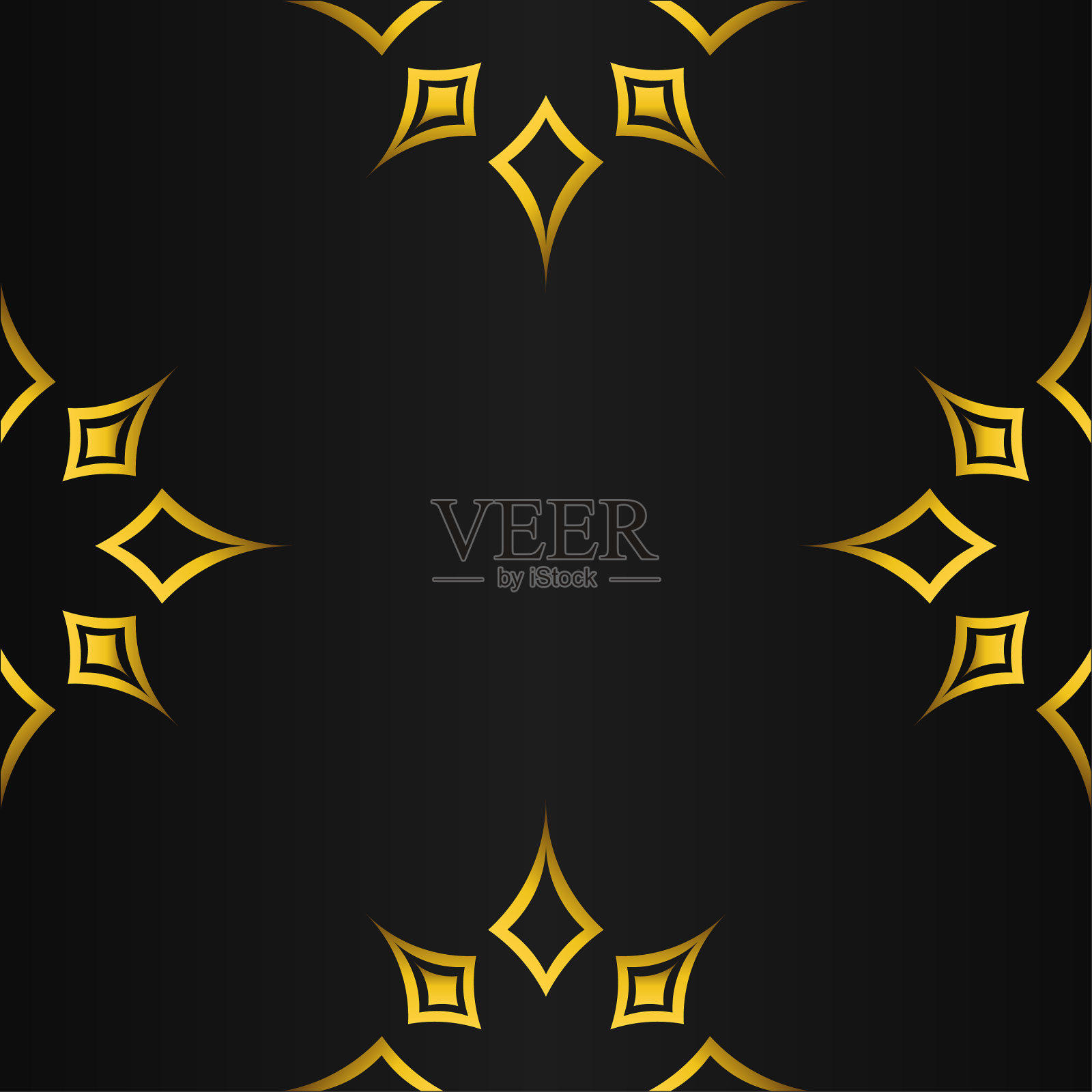 黑色背景与抽象的金色花卉形状插画图片素材