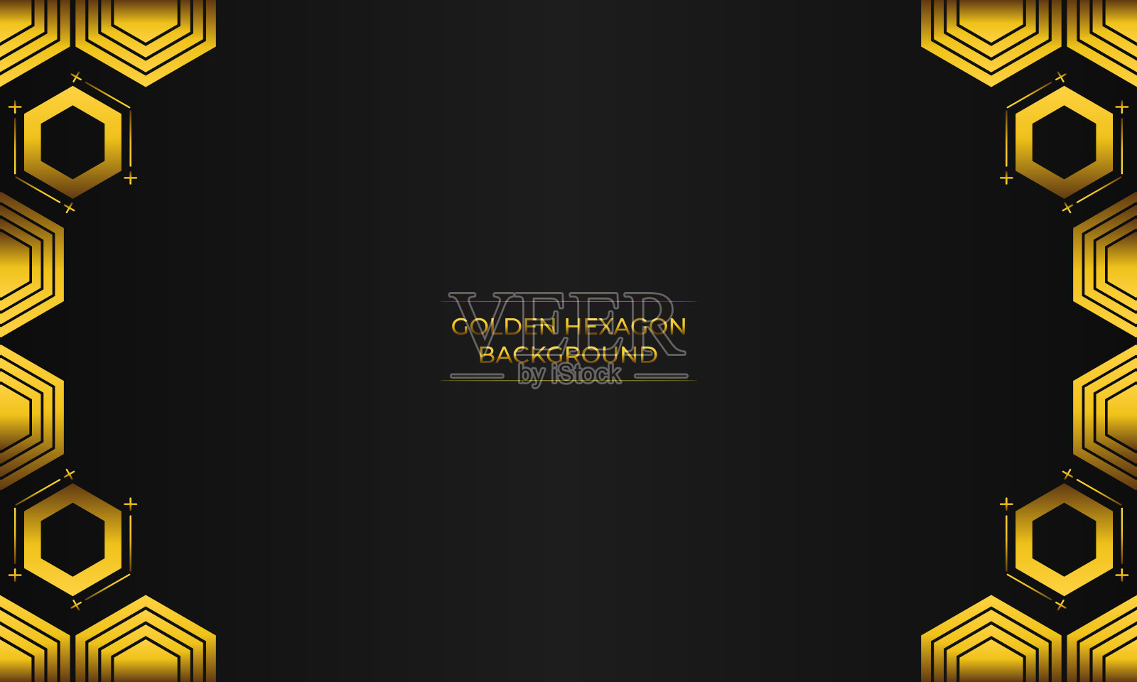 奢华的黑色背景与抽象的金色几何六边形形状插画图片素材
