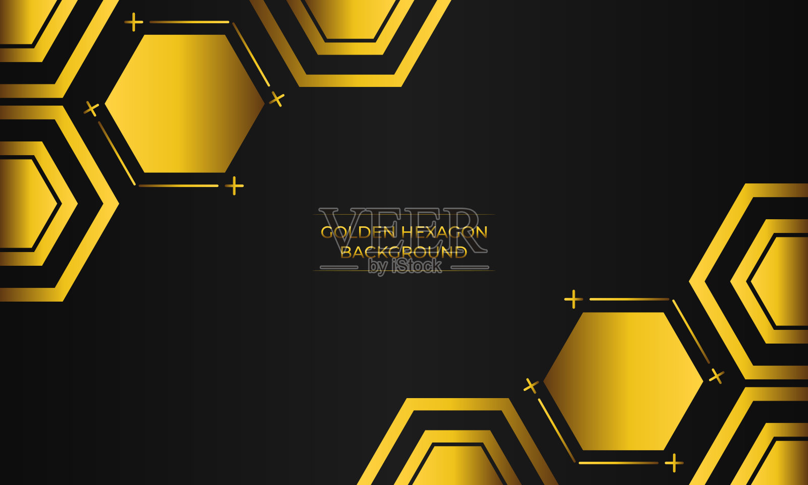 奢华的黑色背景与抽象的金色几何六边形形状插画图片素材