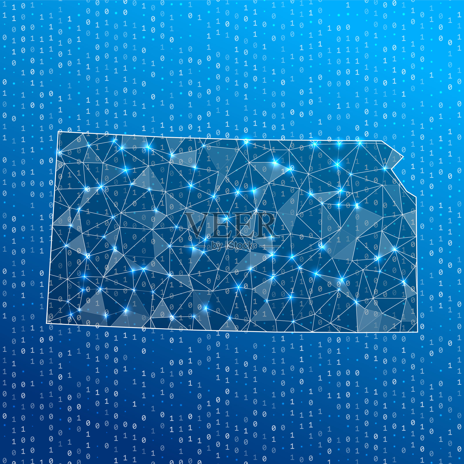 堪萨斯州的网络地图。美国国家数字连接图。技术、互联网、网络、电信概念。矢量插图。插画图片素材