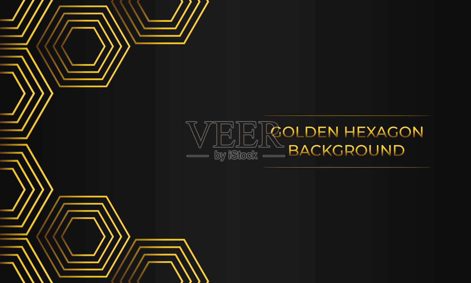 奢华的黑色背景与抽象的金色几何六边形形状插画图片素材