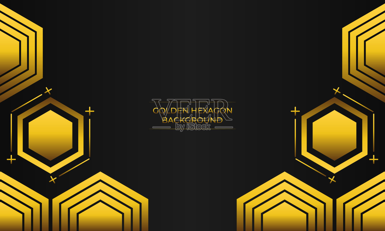 奢华的黑色背景与抽象的金色几何六边形形状插画图片素材