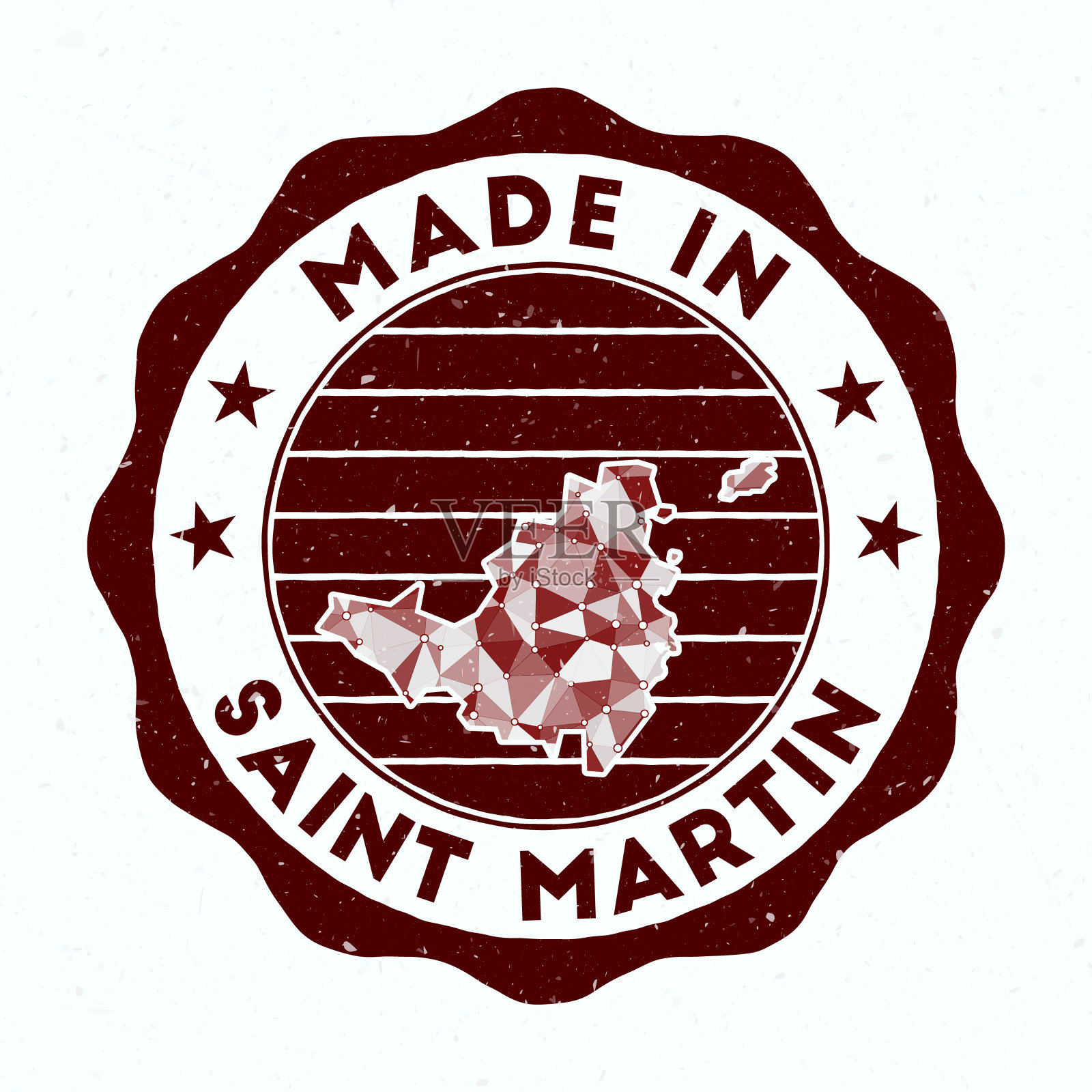 圣马丁制造。环岛邮票。镶边形状的圣马丁印章。带有圆形文字和星星的老式徽章。矢量插图。插画图片素材