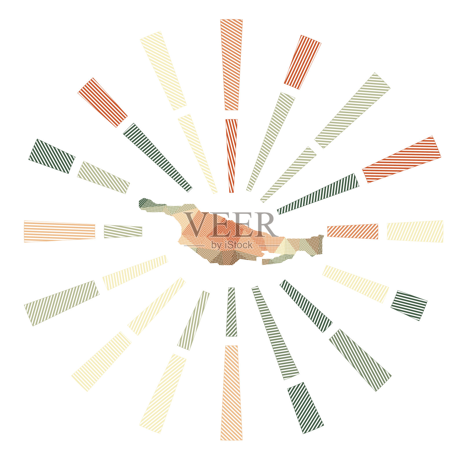 小圣萨尔瓦多岛的日出。低聚条纹射线和地图的岛屿。新潮的矢量插图。插画图片素材