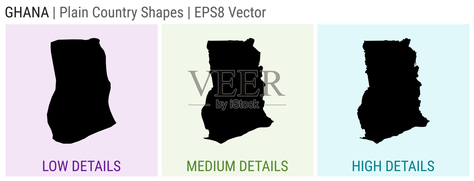 加纳-平原形状的国家。加纳的低、中、高详细地图。EPS8矢量图。插画图片素材