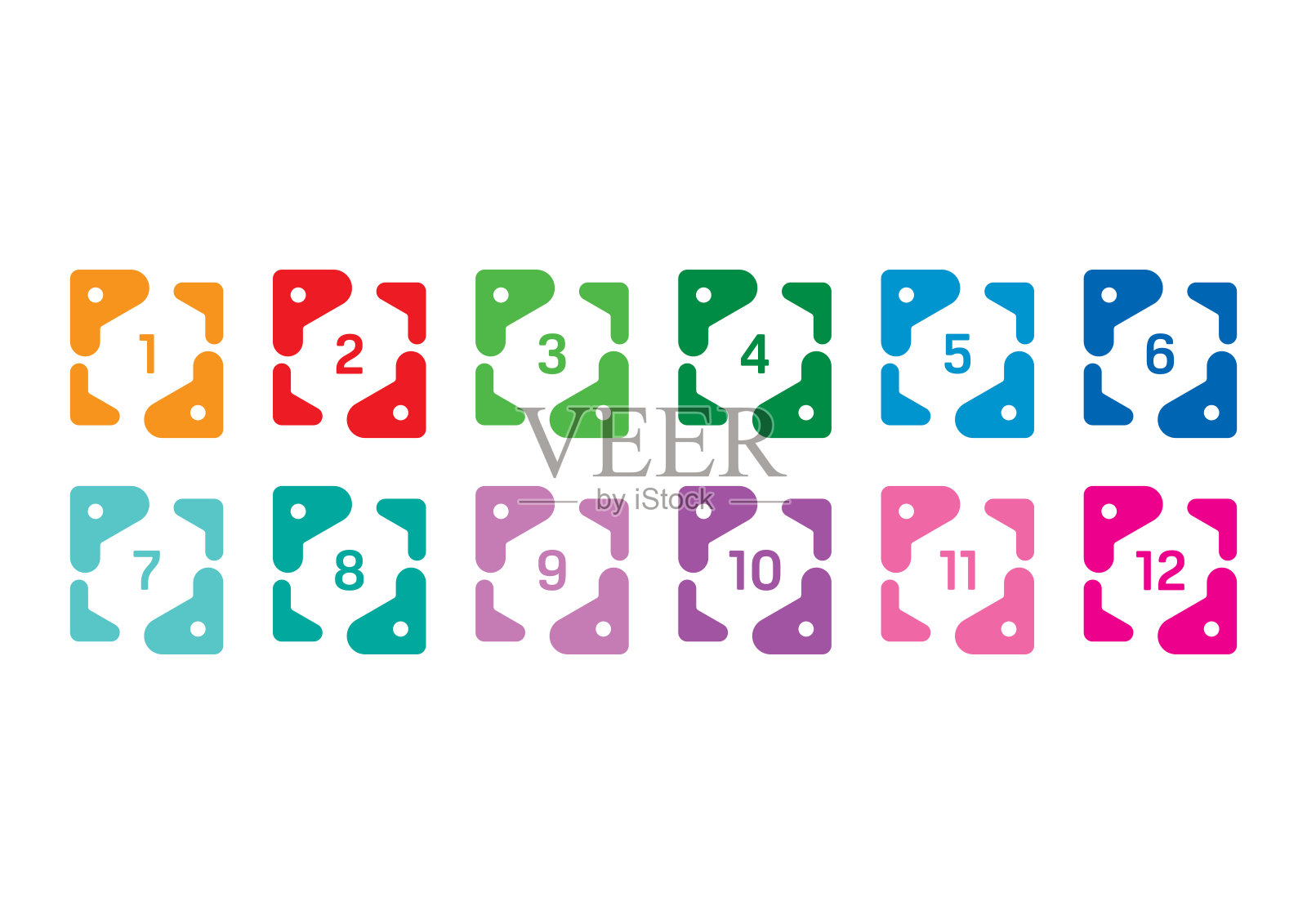 数字1-12步几何正方形。白色背景上的1-12步数。1-12步数适用于商业、工业、科技、教育领域插画图片素材