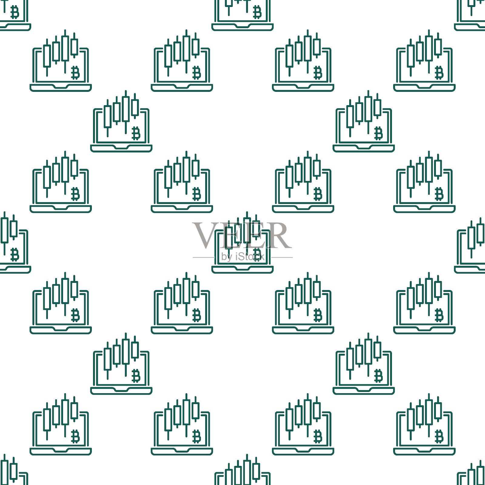 笔记本电脑与烛台图矢量线性无缝图案插画图片素材