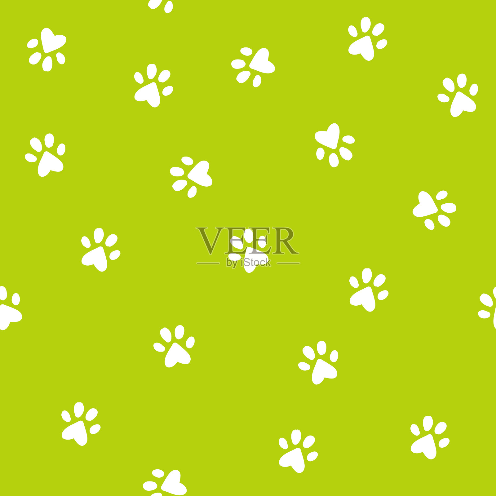 爪纹，绿色背景，小爪无缝花纹插画图片素材